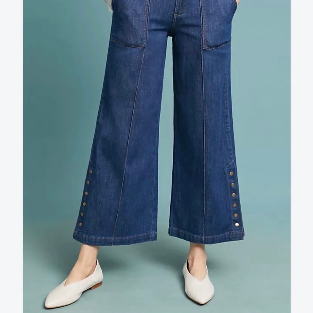 Pilcro and the Letterpress Anthropologie Wide Leg Size 27P Crop Jeans Blue Snap